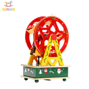 2021 High quality wooden Christmas ferris wheel music box toys children carousel music box Christmas crafts music box for kids