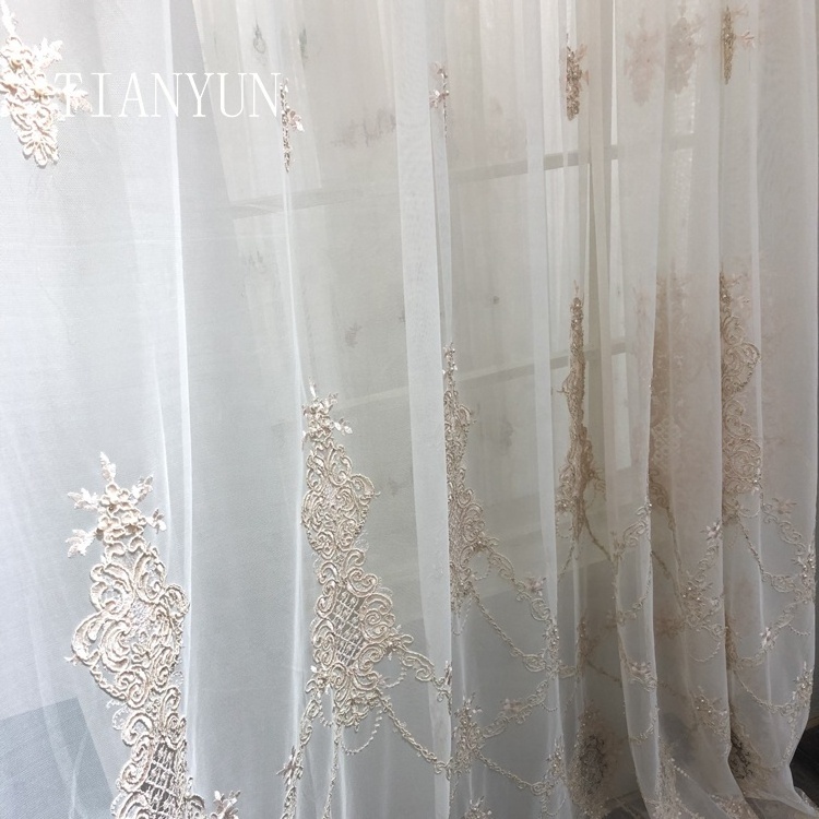 Luxury European Style White Embroidery Beads Sheer Fabric Curtain For The Living Room Window Wholesale