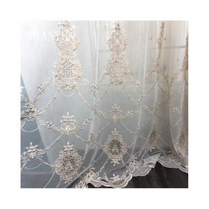 Luxury European Style White Embroidery Beads Sheer Fabric Curtain For The Living Room Window Wholesale