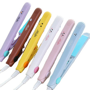 Macaron Mini Hair Straightener Ceramic Curling Bar Straight Roll 2 in 1 Splint Perm Mini Cartoon Portable Electric Curling Iron