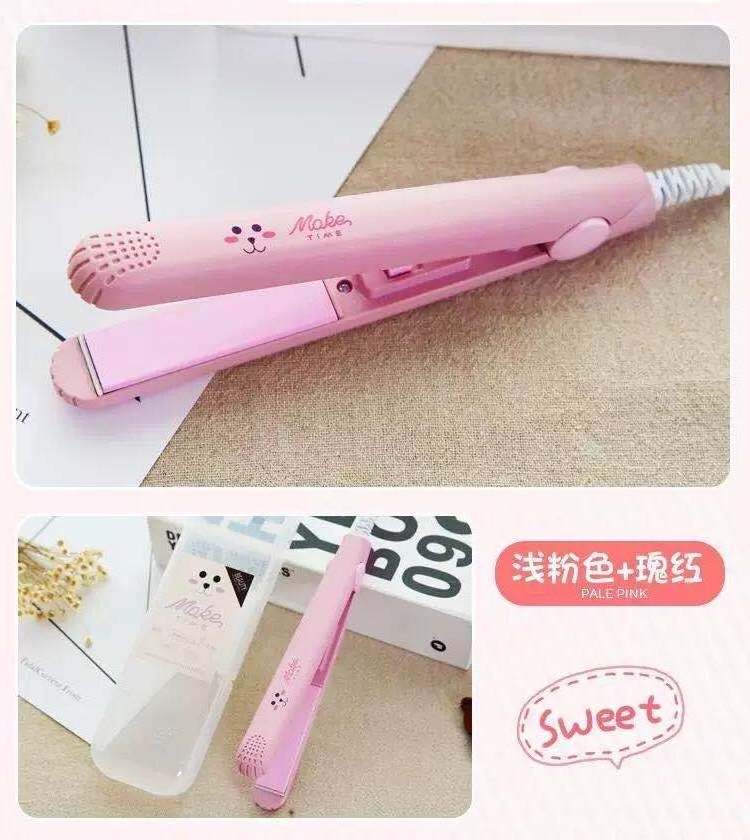 Macaron Mini Hair Straightener Ceramic Curling Bar Straight Roll 2 in 1 Splint Perm Mini Cartoon Portable Electric Curling Iron