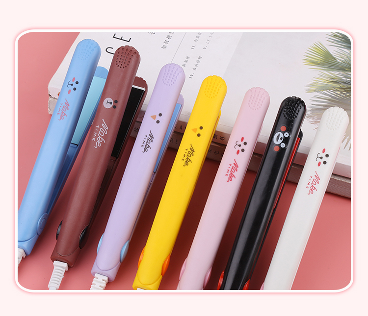 Macaron Mini Hair Straightener Ceramic Curling Bar Straight Roll 2 in 1 Splint Perm Mini Cartoon Portable Electric Curling Iron