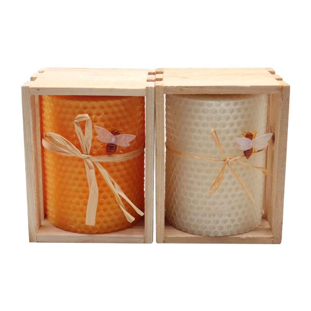 Wholesale china supplier sales 100% natural beeswax handmade candle in wooden box