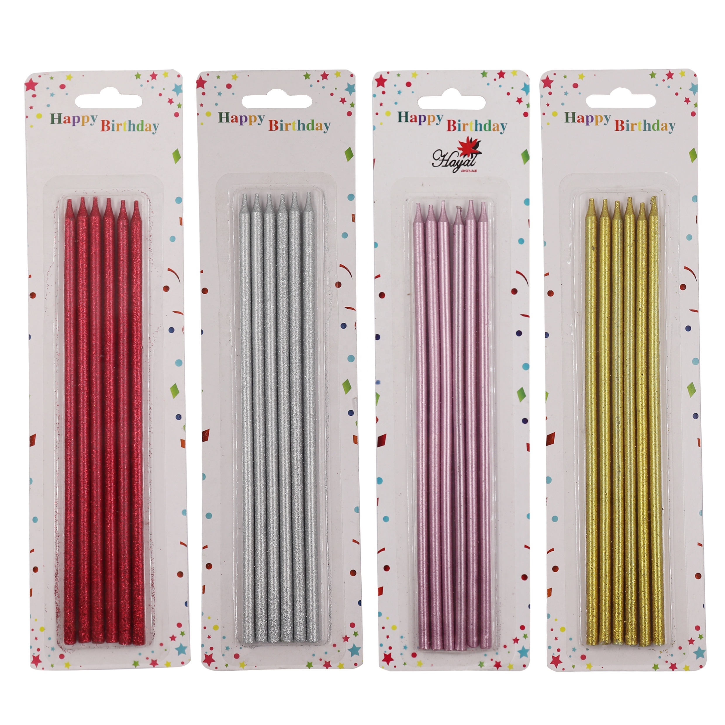 New design hot sale custom taper candle pack 6 pcs birthday candles with various colors