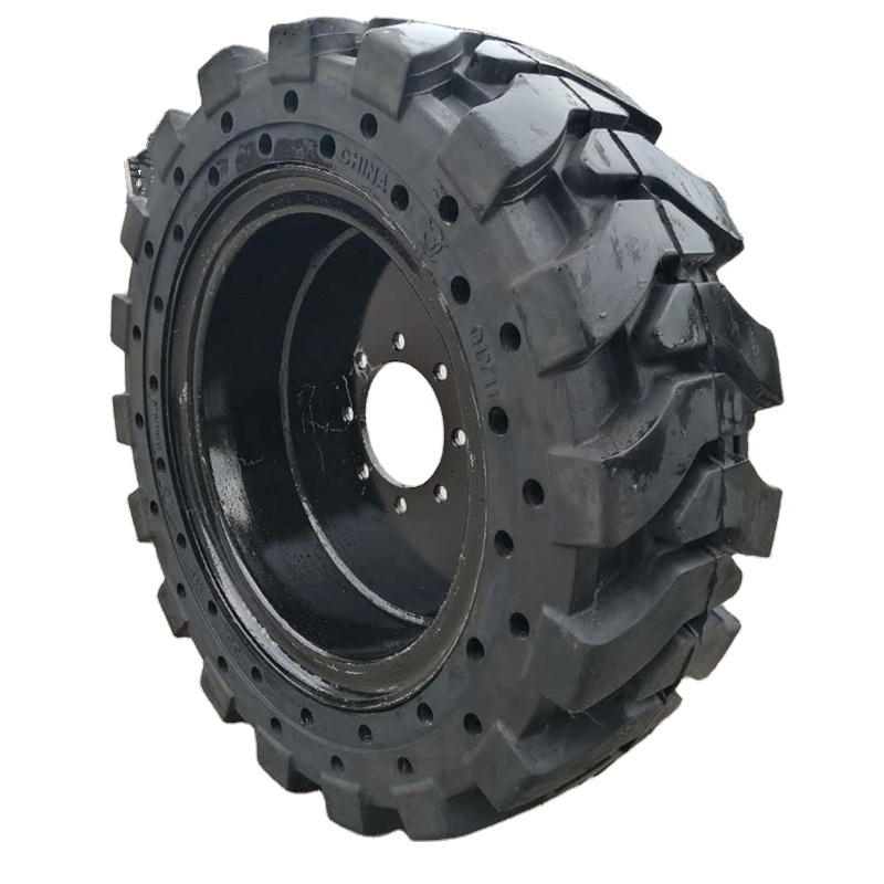 QIYU brand 33x12-20 Skid steer loader solid tyres with rim for bobcat wheel loader 12-16.5