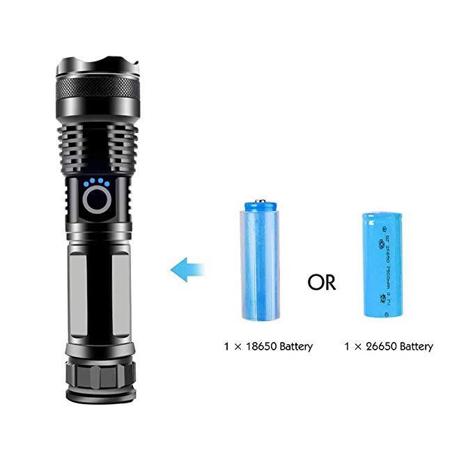 Big LED Tactical Rechargeable Flashlight High Power P50 USB Rechargeable LED Tactical  Zoom Torch with Charger