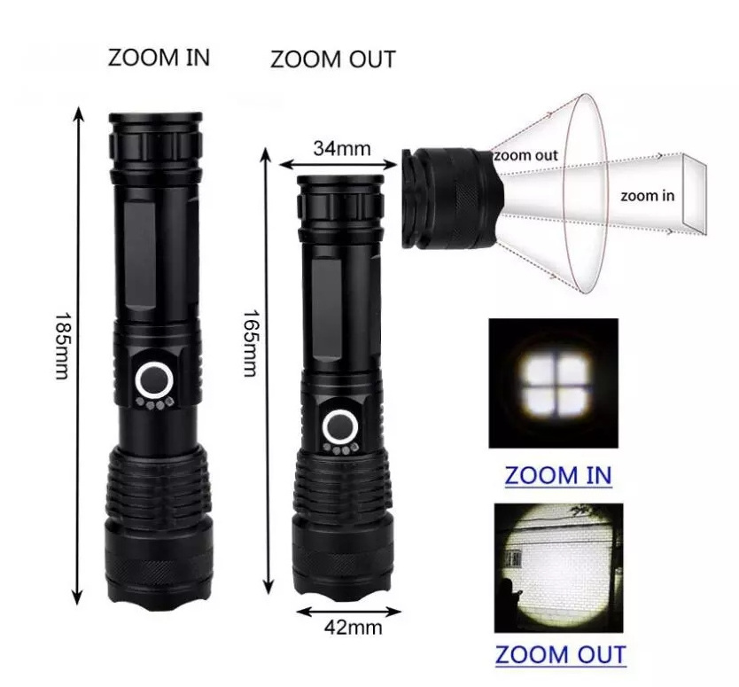 Big LED Tactical Rechargeable Flashlight High Power P50 USB Rechargeable LED Tactical  Zoom Torch with Charger