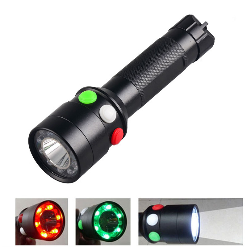 3 Color Railway Station Sos Safety Signal 3W Rechargeable White Red Green Flashlight Warning Survival Emergency Torch Light