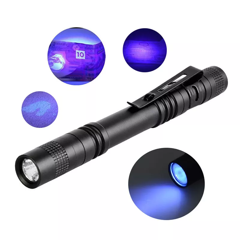 3W Mini Pocket LED UV Penlight 395nm Black Light Aluminum Alloy UV Pen Torch with Metal Clip Emergency Money Detect Lamp