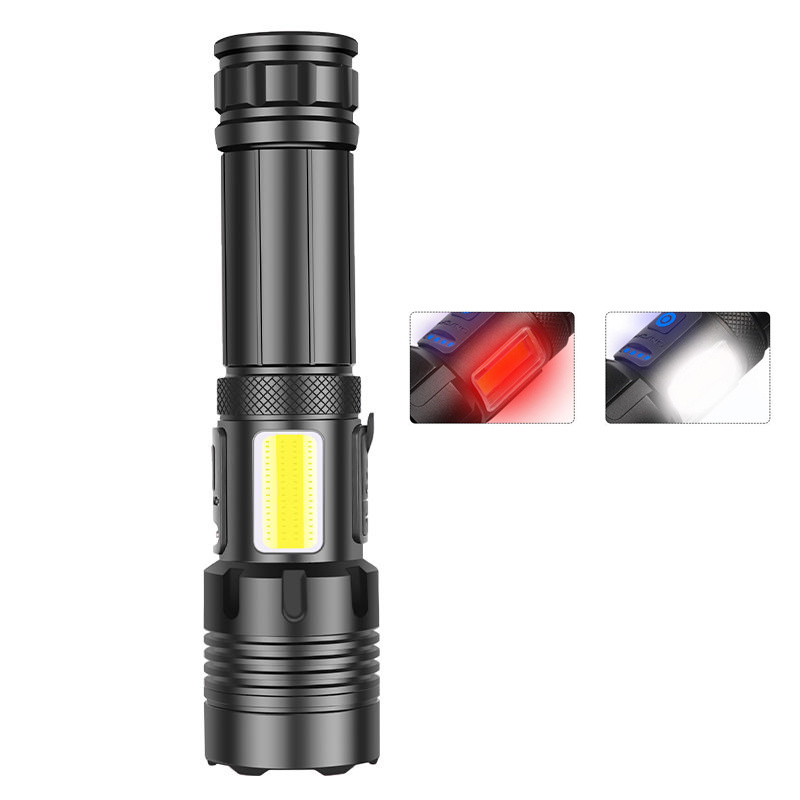 7 modes LED XHP70.2 Flashlight 6000 Lumens Super Bright Tactical Flashlight COB Zoomable Rechargeable Torch with Safety Hammer