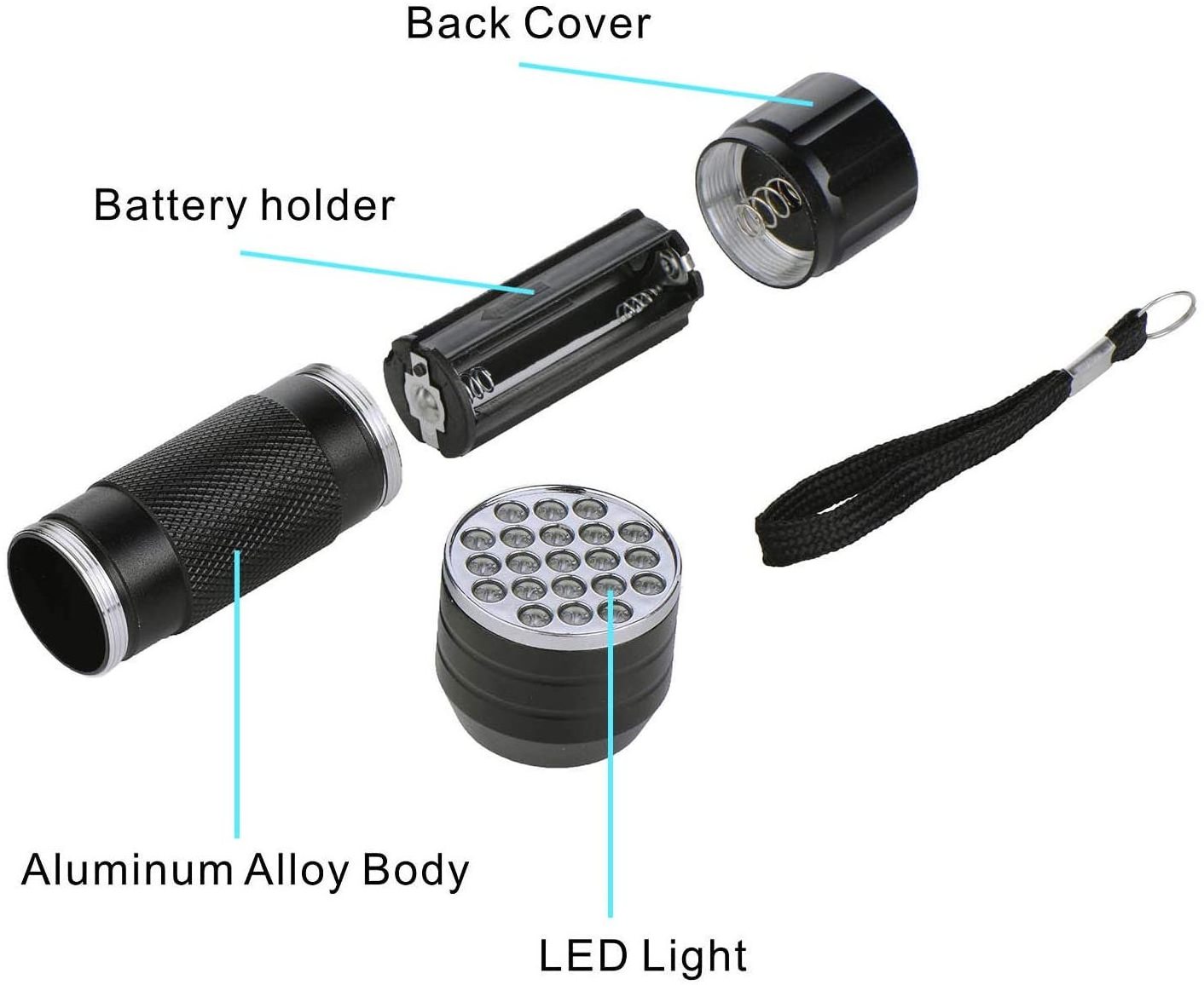 Black Light 21 LED UV Adhesive Glue Flashlight Torch 395NM LEDs Lamps Ultra Violet Travel Bacteria Detection UV Light