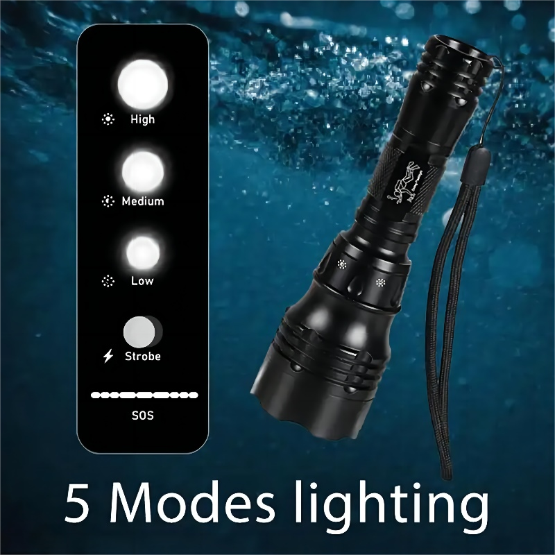 Rechargeable T6 LED Diving Flashlight 50 Meters Waterproof IP68 for Fishing Boat Marine Scuba Emergency Night Torch Lamp