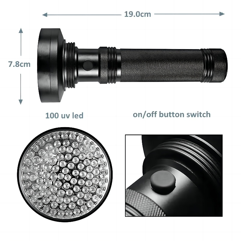 Professional 100 LED UV Flashlight 10W High Power Black Light 395nm UV Light for Pet Urine Detection