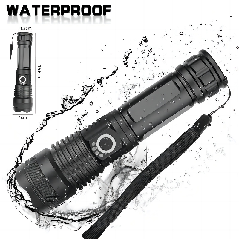 XHP50 Rechargeable Tactical Flashlight Powerful 10000 Lumens IP65 Waterproof Aluminum Alloy Long Range Torch for Emergency Use