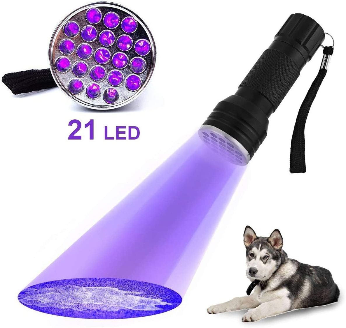 Aluminum Amber Detector UV LED 395NM Flashlight 21 LED UV Light Torch Mini Blacklight for Pet Urine Stains