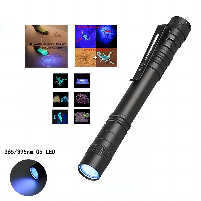 3W Mini Pocket LED UV Penlight 395nm Black Light Aluminum Alloy UV Pen Torch with Metal Clip Emergency Money Detect Lamp