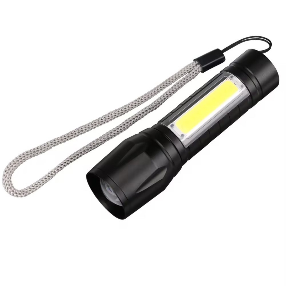 Waterproof Zoom Aluminium Small Pocket Mini USB Rechargeable Zoom Torch Light 3W XPE LED COB Flashlight with Plastic Box