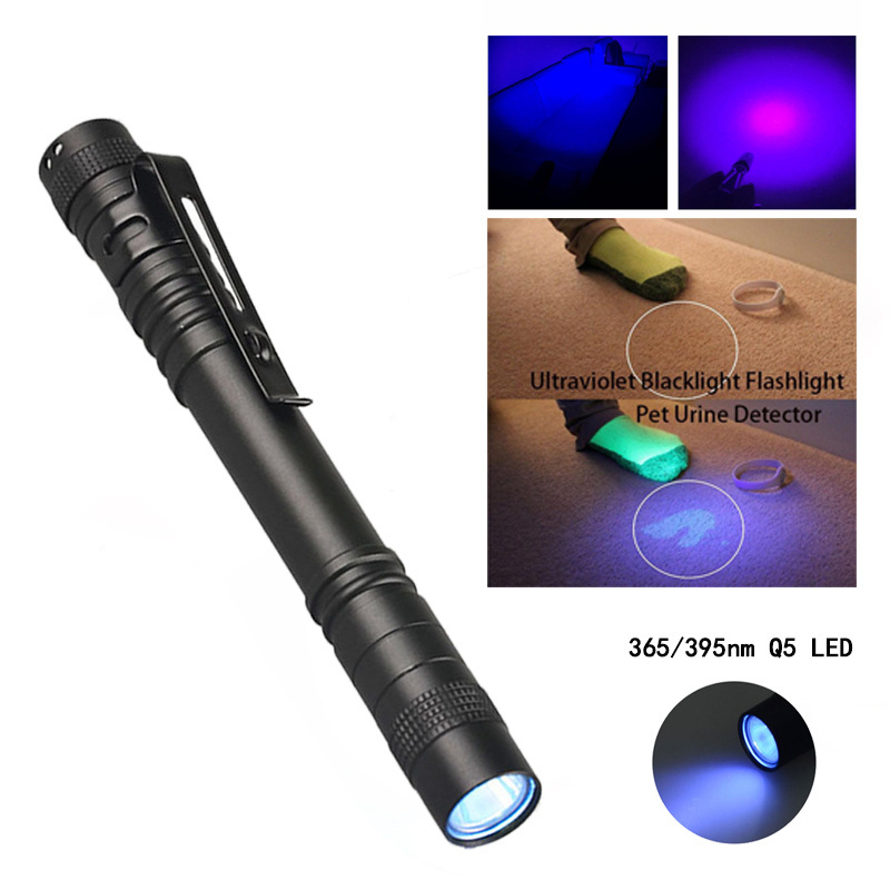 OEM Mini Pocket LED UV Flashlight 3W 395nm 365nm Black Light UV Penlight Metal Clip UV LED Torch Light for Money Detect