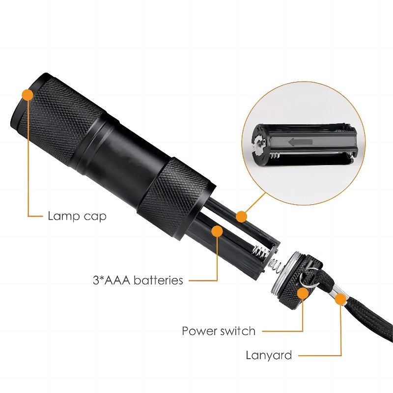 Small Flashlight 395nm 9 LED Mini Portable Ultraviolet Torch Light UV Flashlight