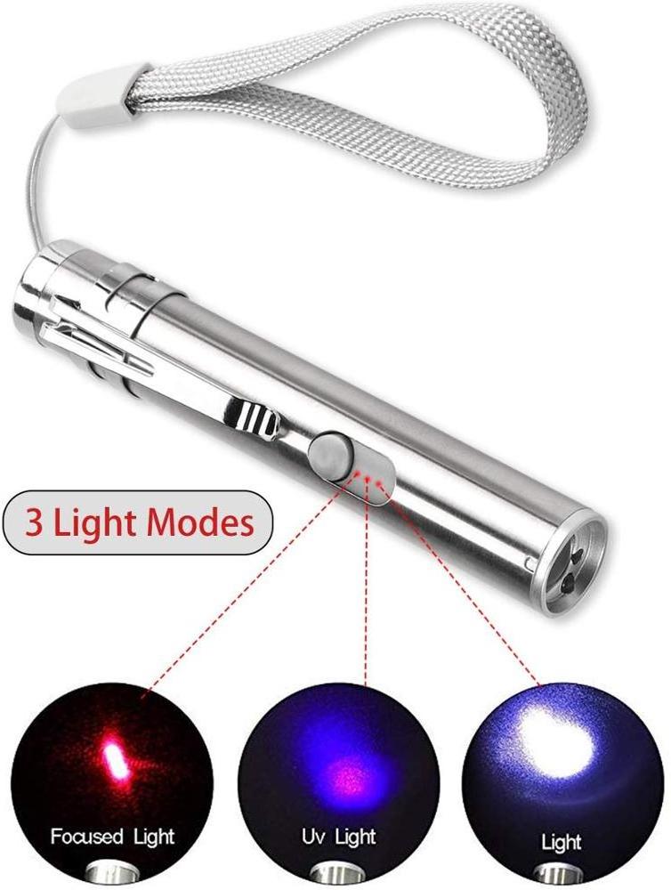 Portable Daily 3 IN 1 Led Lighting Flashlight Cat Pointer Laser Light Pen Red Money Detector UV Torch Light