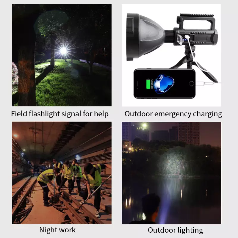 Super Bright XHP50 Led Cordless Torch Searchlight Rechargeable Work Light Handheld Flashlight Spotlight