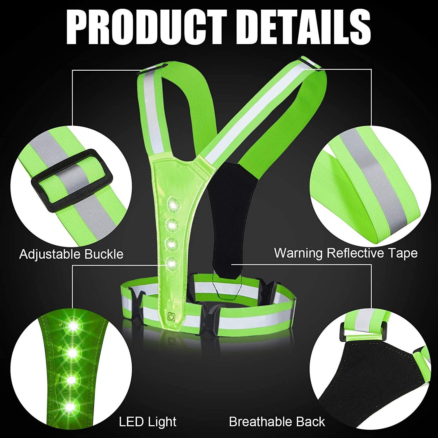 2022 Popular Led Light Night Running Vest Reflective Running Vest Front Light Chest Outdoor Running Lights