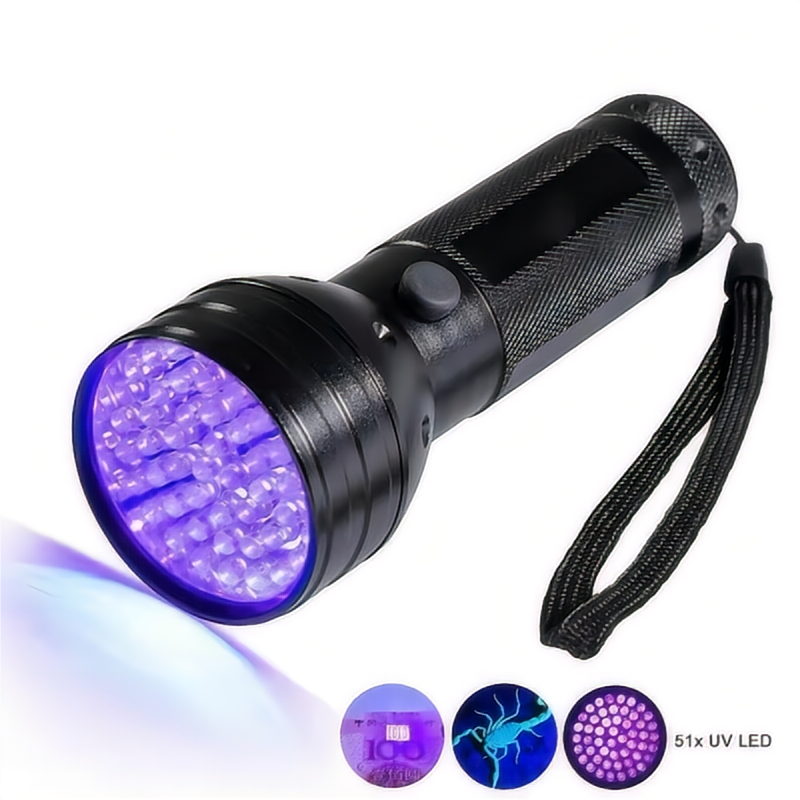 UV 51 LED Flashlight Aluminum Alloy Body Black Light Pet Urine Detector with 395nm UV Flashlight for Emergency Use