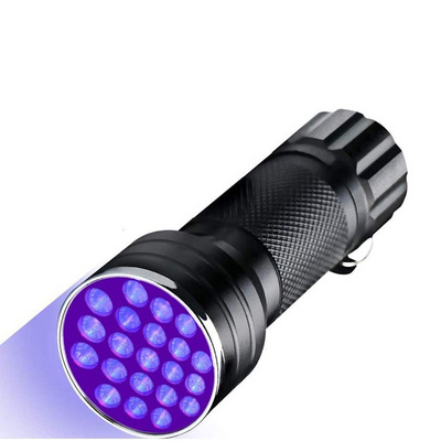 Aluminum Amber Detector UV LED 395NM Flashlight 21 LED UV Light Torch Mini Blacklight for Pet Urine Stains