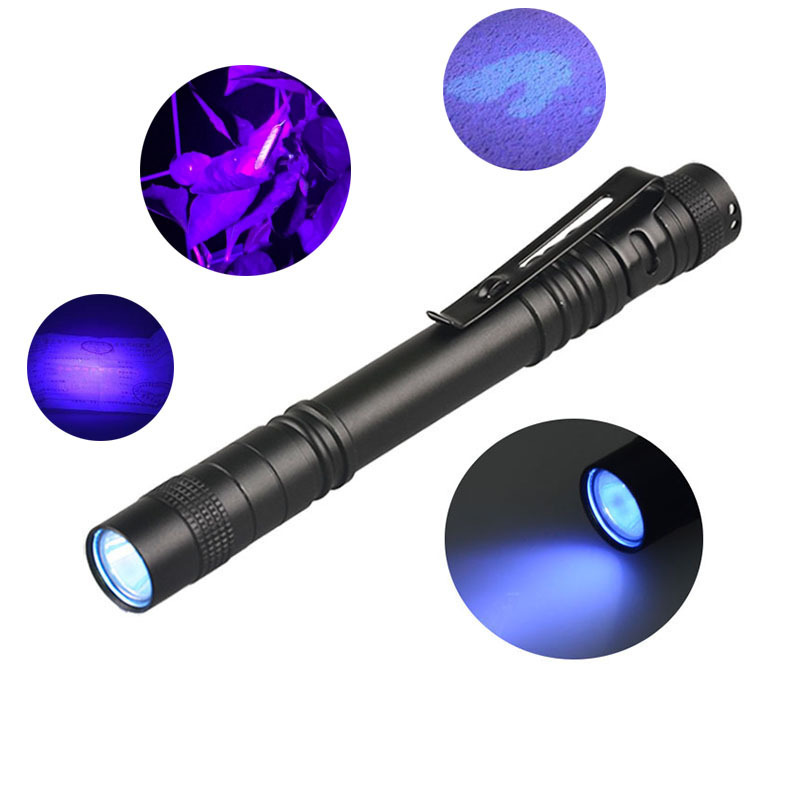 OEM Mini Pocket LED UV Flashlight 3W 395nm 365nm Black Light UV Penlight Metal Clip UV LED Torch Light for Money Detect