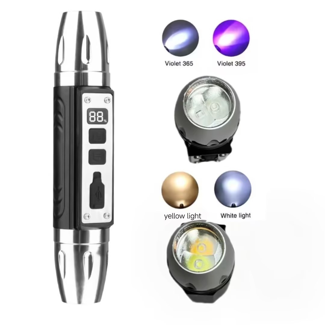 2024 New Style Rechargeable 4 LED White Yellow 365nm 395nm UV Jade Identification Gemstone With Power Display Flashlight