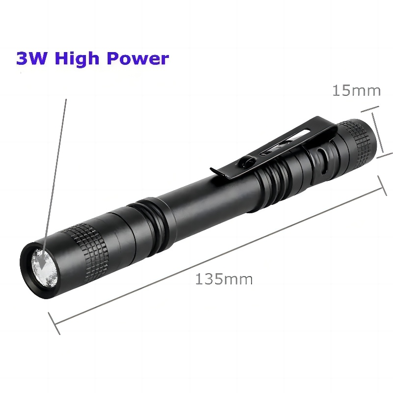 3W Mini Pocket LED UV Penlight 395nm Black Light Aluminum Alloy UV Pen Torch with Metal Clip Emergency Money Detect Lamp