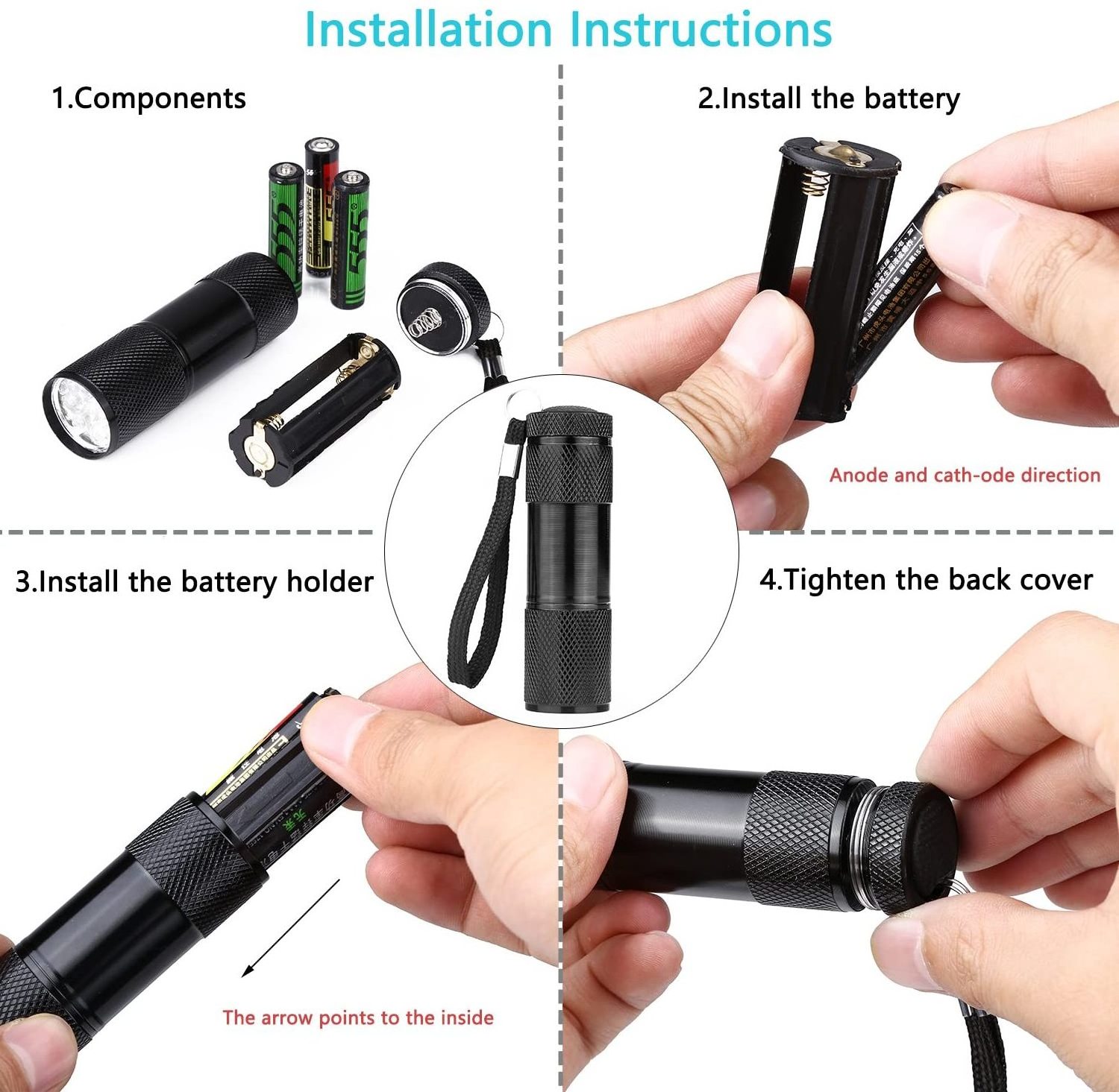 9 LED 395nm Mini UV Torch Flashlight Portable Aluminum Alloy IP65 Rated Black Light Detector for Pet Urine and Stains