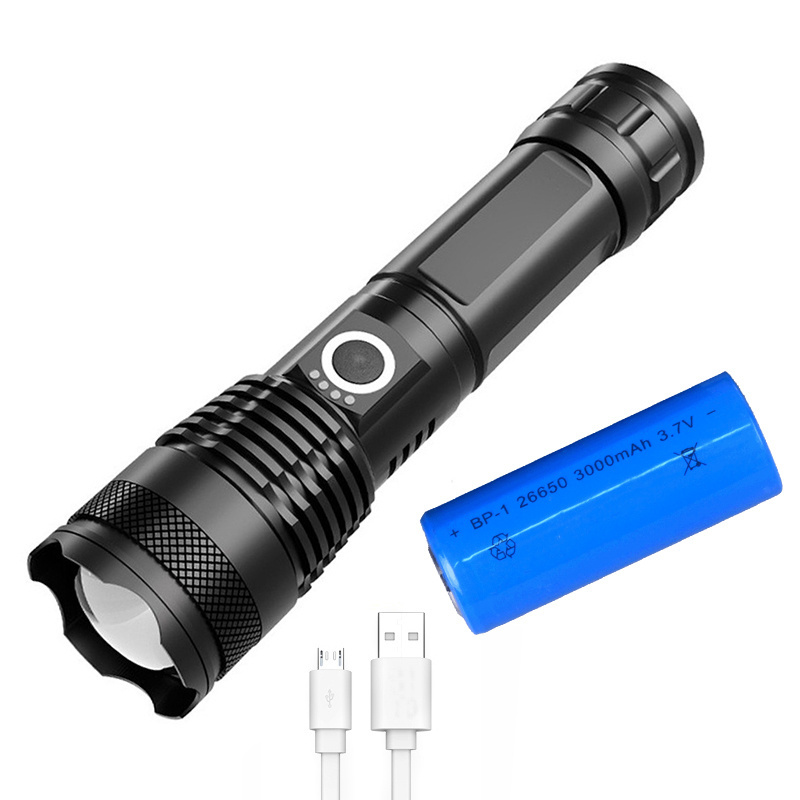 Big LED Tactical Rechargeable Flashlight High Power P50 USB Rechargeable LED Tactical  Zoom Torch with Charger