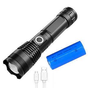 Big LED Tactical Rechargeable Flashlight High Power P50 USB Rechargeable LED Tactical  Zoom Torch with Charger