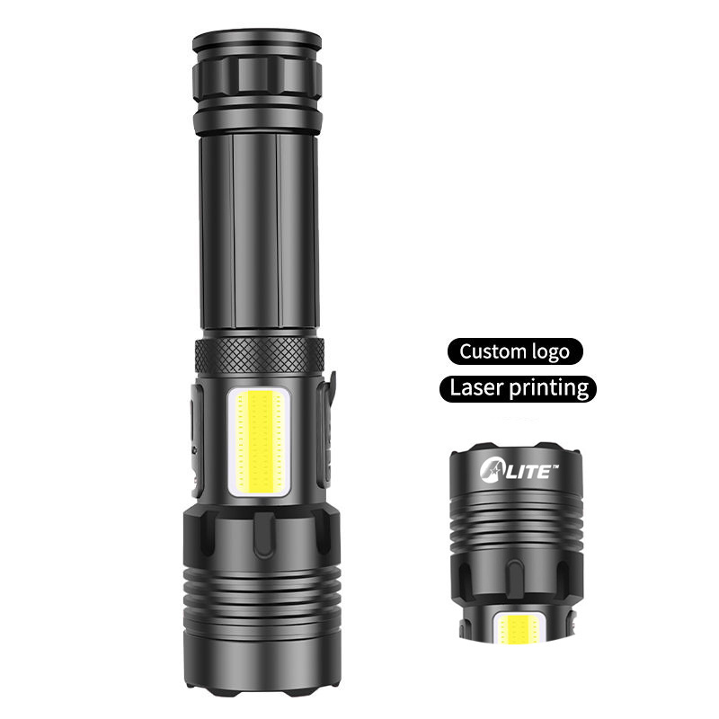 7 modes LED XHP70.2 Flashlight 6000 Lumens Super Bright Tactical Flashlight COB Zoomable Rechargeable Torch with Safety Hammer