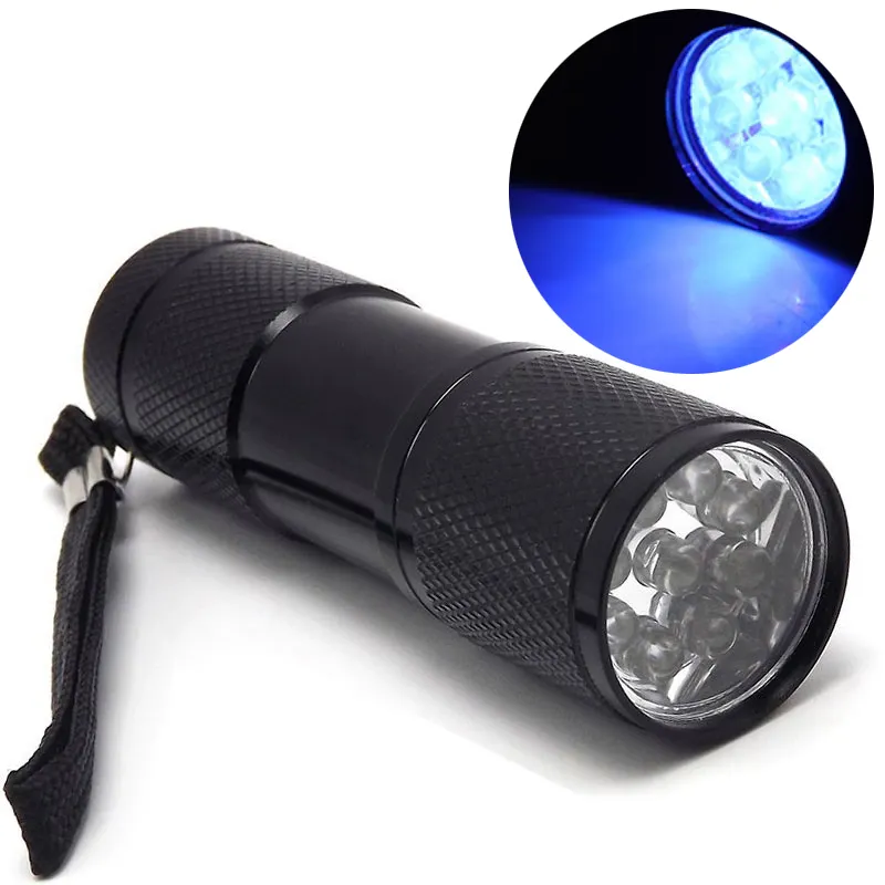 9 LED 395nm Mini UV Torch Flashlight Portable Aluminum Alloy IP65 Rated Black Light Detector for Pet Urine and Stains