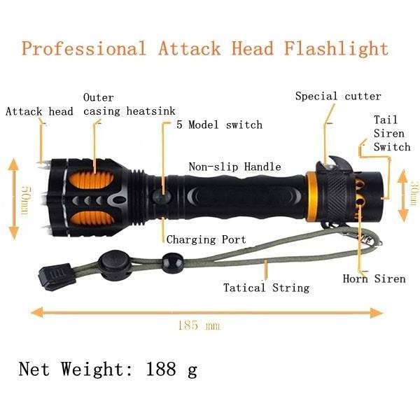 Multitool Flashlight High Lumens Beem 18650 Rechargeable Self Defence Torch Tactical Flashlight