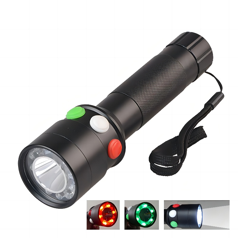 Railway Station Emergency Torch Light SOS Safety Signal Tri-Color White Red Green IP65 Rechargeable Warning Survival Flashlight