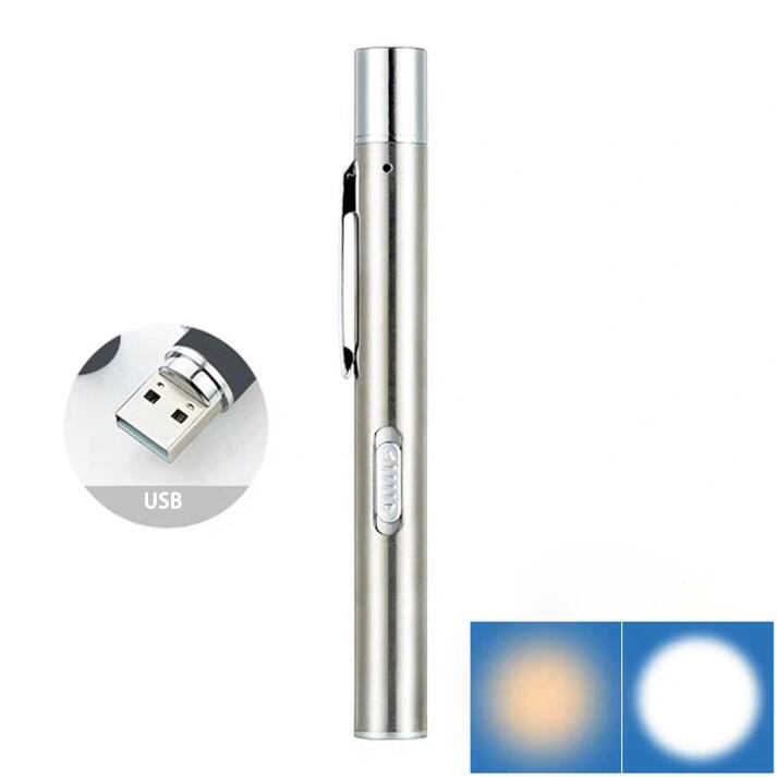 USB Rechargeable Flashlight Led Pupil White Pen Light Yellow Light Nurse Oral Morning Check Pen Torch Medical Penlight