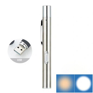 USB Rechargeable Flashlight Led Pupil White Pen Light Yellow Light Nurse Oral Morning Check Pen Torch Medical Penlight