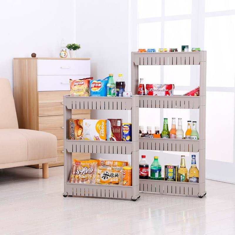 4-Tier Rolling Cart Narrow Space Slim Slide Shelves Kitchen Gap Shelf  Fridge side seam finishing Rack