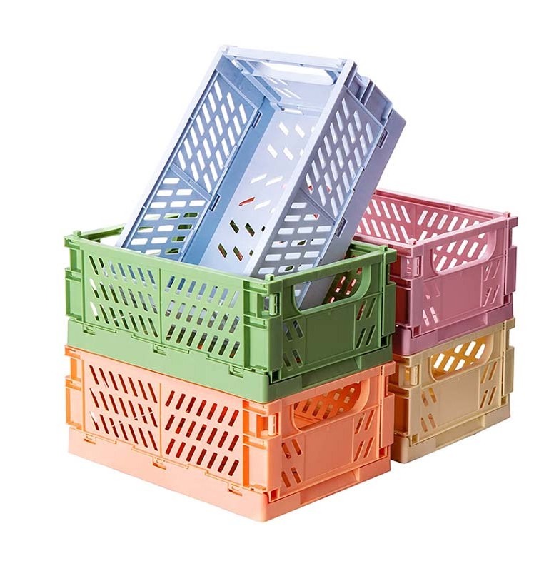 Home Crate Stacking Folding Storage Baskets Mini Plastic Baskets for Office Desk Organizers