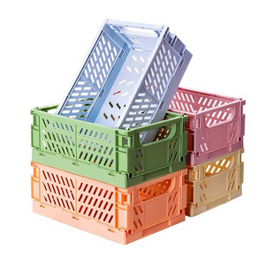 Home Crate Stacking Folding Storage Baskets Mini Plastic Baskets for Office Desk Organizers