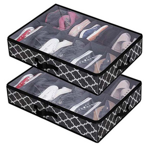 Large Capacity 12 Pairs Shoe Organizer Foldable Under Bed Shoe Storage With Reinforced Handles Clear Window Study Zippers