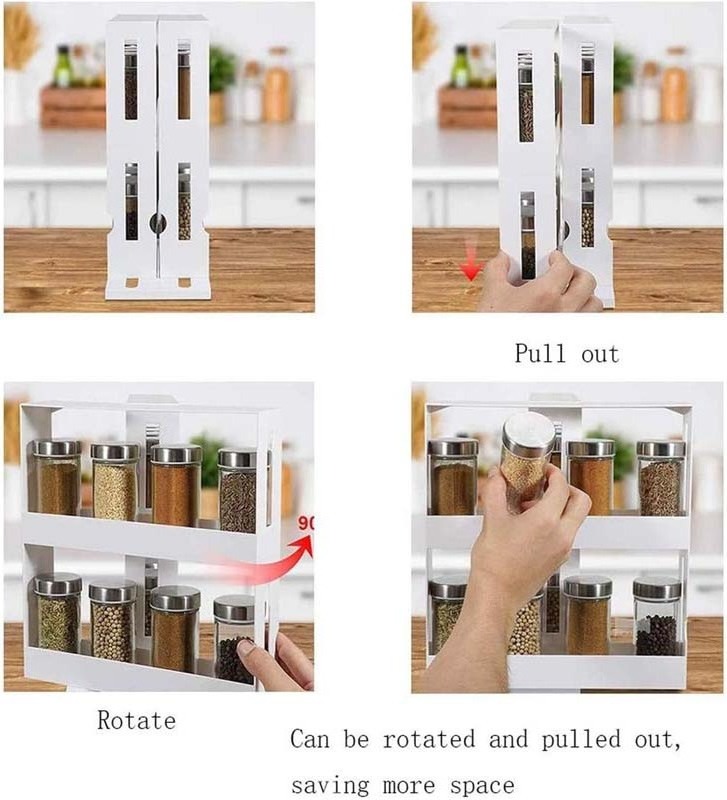 Multi-Function 2 Tier Rotate Spice Storage Rack Seasoning Swivel Storge Organizer Shelf