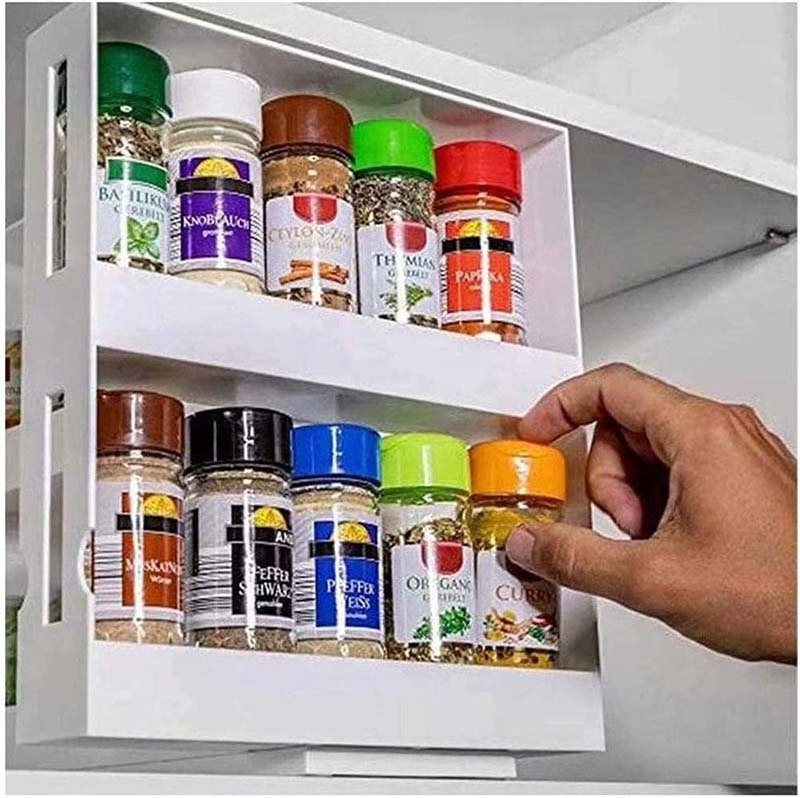 Multi-Function 2 Tier Rotate Spice Storage Rack Seasoning Swivel Storge Organizer Shelf