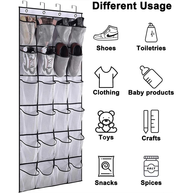 24 Mesh Pockets Hanging Shoe Organizer  Shoe Holder Rack for Over the Door