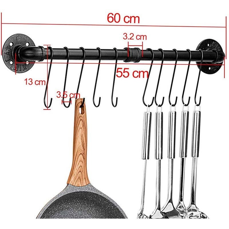 Home DIY Industrial Utensils Wall Hanger Iron Pipe Clothes Rack Bathroom Kitchen Towel Bar with 10 Hook