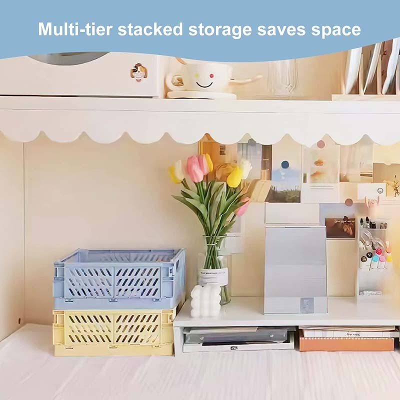 Home Crate Stacking Folding Storage Baskets Mini Plastic Baskets for Office Desk Organizers