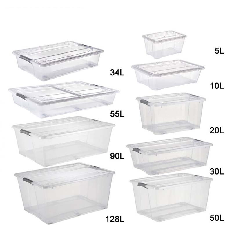 Custom 5L-130L Multipurpose Transparent Plastic Storage Bins with Durable Wheels Lid Handle